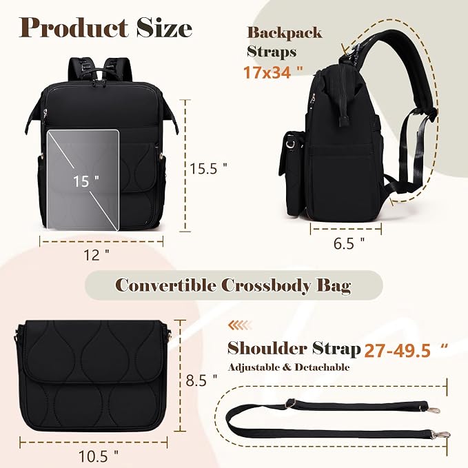 miss fong Diaper Bag Travel Diaper Backpack with Diaper Changing Pad-Black | Large Capacity ,12 Pockets Luggage Sleeve Stroller Straps Convertible Mommy Diaper Backpack for Moms Newborn Essentials - Image 4