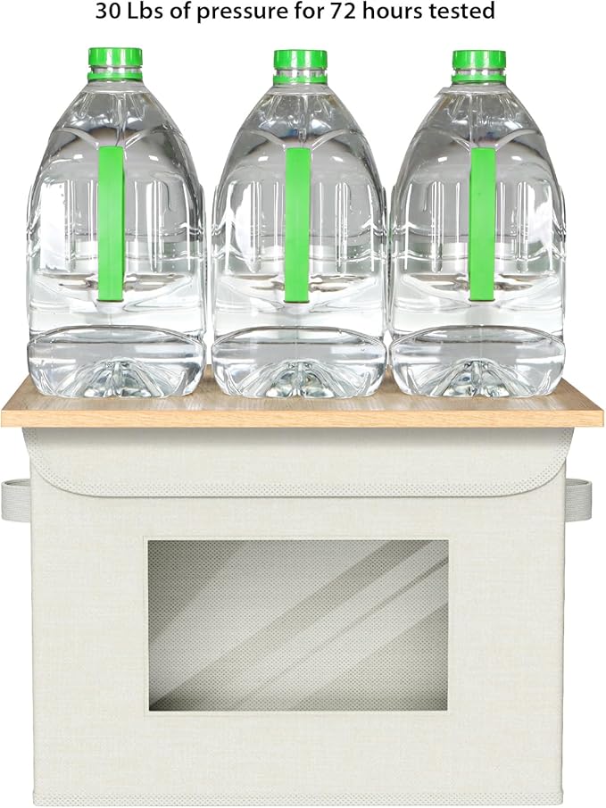 Univivi Fabric Storage Bins with Lids for Clothes 4 Pack, Beige Linen | 17 x 12 x 12 In Foldable Storage Boxes with Handles, Clear Window, Closet Organizers for Home, Bedroom - Image 3