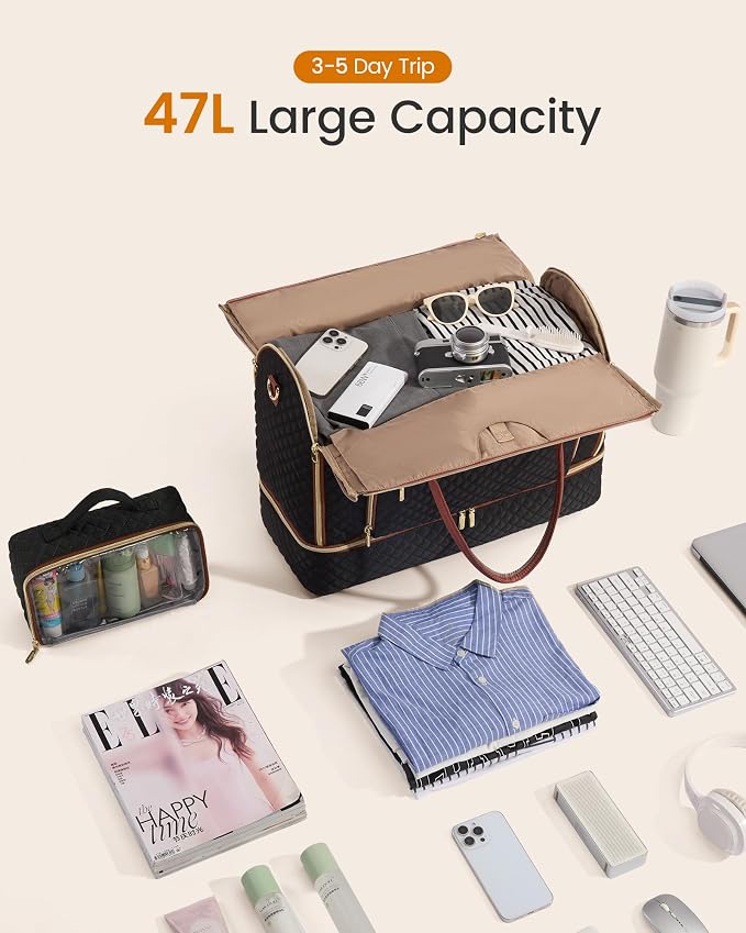 LOVEVOOK Convertible Travel Duffle Bag for Women Men, Garment Bag for Travel, Quilted Overnight Weekender Carry On Duffel Bags for Airplane, Suit Bags for Trip, Business - Image 4