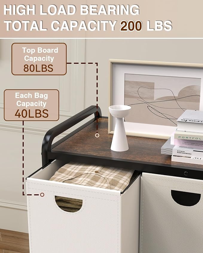 Laundry Sorter 3 Section,Laundry Basket with Wheels,3×15.8 Gal (60L) | Laundry Room Organization with Wooden Desktop Shelf,Pull-Out and Removable 900D Oxford Fabric Laundry Bags for Laundry Room - Image 2