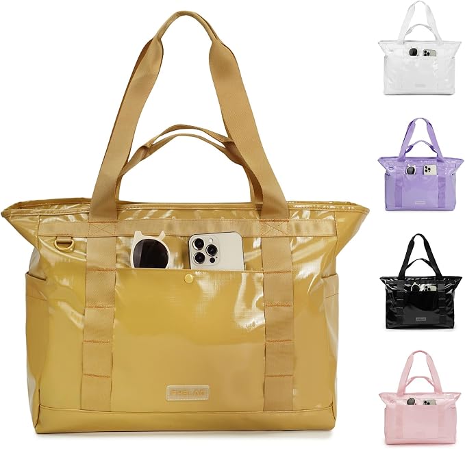 FHELAD Extra Large Glossy Tote Bag for Women, Beach Shoulder Bag 25L | Waterproof Sandproof, 15.6" Laptop Compartment, Luggage Strap, Work, Travel by FHELAD