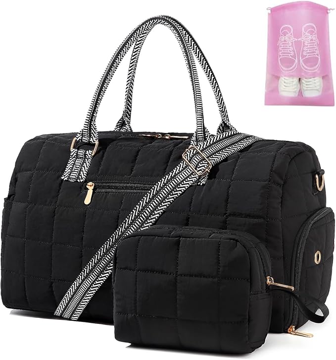 Duffle Bag for Travel, Weekender Bag with Shoe Compartment, Carry On Overnight Bag for Women with Toiletry Bag, Gym Bag with Wet Pocket, Hospital Bags for Labor and Delivery Beige by BAVERGE