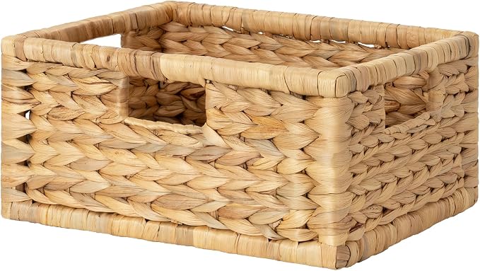 StorageWorks Wicker Basket for Organizing, Pantry Organizer Storage Basket | Wicker Storage Basket for Shelves, Wicker Baskets for Organizing, Water Hyacinth Woven Baskets, Basket Organizer for Shelf by StorageWorks