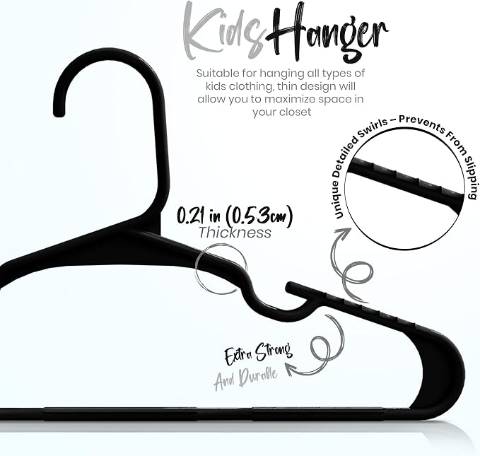 Utopia Home Kids Hangers 20 Pack – 11.5 Inch Baby Closet Hangers Black | Plastic baby hangers | Fits children's & infant clothes | Gentle on delicate garments - Image 3