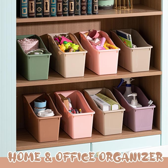 Geetery 24 Pcs Book Bin for Classroom with Labels Stackable Plastic Organizing Bins 11.5 x 5.4 x 7.5 in Book Holders Storage Bins Box Baskets for Classroom Library Home (Terrazzo Color) - Image 4