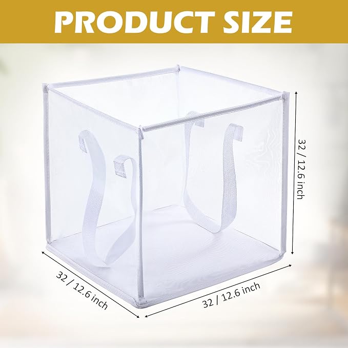 Zopeal 6 Pack Collapsible Mesh Laundry Basket, White, Single-layer | 13 Inch Square with Handles, Portable Foldable Hamper, Mesh See-through, Space Saving for Dorm Bedroom Laundry Room - Image 2
