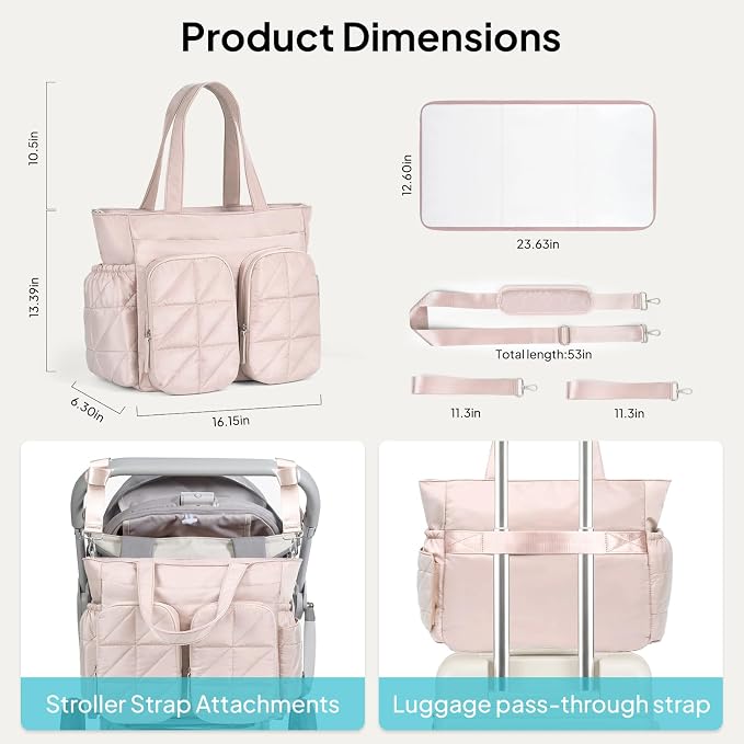 TOPEAST Diaper Bag Tote, Quilted Puffer Baby Bag with Insulated Pockets, Lightweight Hospital Bag for Mom & Dad, Travel, Work - Image 3