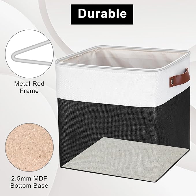 Collapsible Fabric Storage Cubes 11x11 Cube Storage Bins, 4 Pack Closet Baskets Box with Handles for Organizing, Shelf, Toys, Clothes, Home, Office, Nursery (Black&White) - Image 4