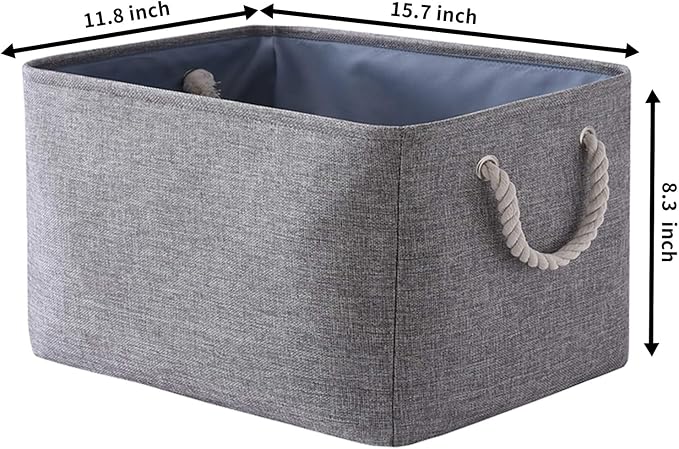 TcaFmac Storage Bins for Organization - Large 3 Pack Canvas Storage Basket for Shelves with Handles, Collapsible Baskets for Organizing for Closet Dog Laundry (Grey 16x12x8 inch) - Image 7