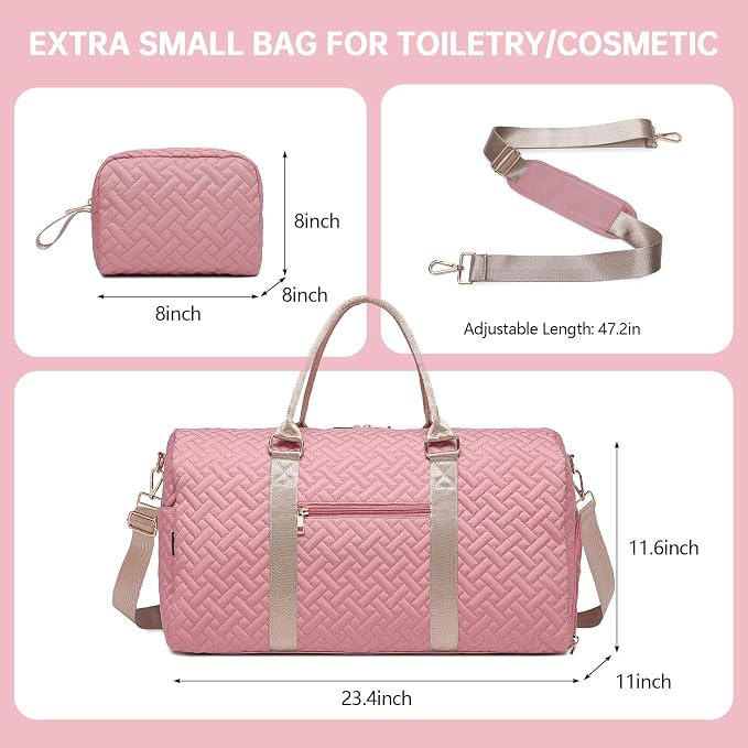 Duffle Bag for Travel, Weekender Bag with Shoe Compartment, Carry On Overnight Bag for Women with Toiletry Bag, Gym Bag with Wet Pocket, Hospital Bags for Labor and Delivery Beige - Image 3