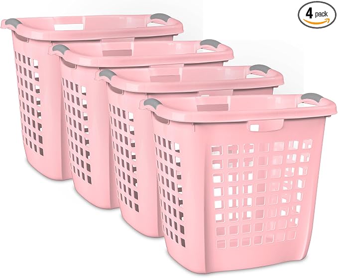 Sterilite 4-Pack Ultra Easy Carry Laundry Basket, Plastic Clothes Hamper Bin w/Comfort Grip Handles & Rim, 2.1 Bushel Capacity, Pink Frost by Sterilite