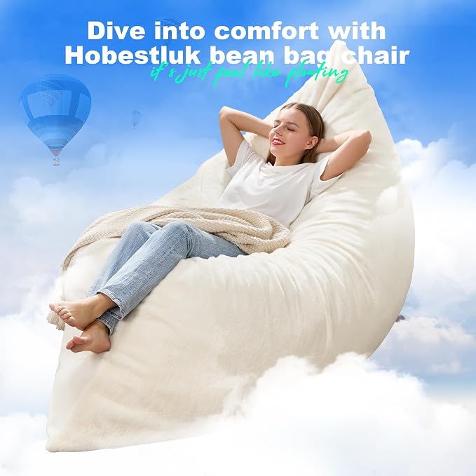 Hobestluk Adult Bean Bag Chair 3 in 1 Convertible Large Bean Bag Sofa | Plush White,Machine Washable,Removable Cover,Easy Convert And Install,Floor Bed,For Livingroom Bedroom - Image 6