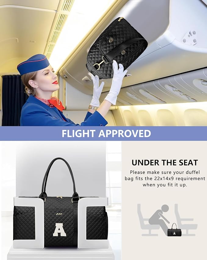 Women Weekender Travel Duffle Bag: Initial Duffel Overnight Bags with Shoe Compartment Large Carry on Tote with Toiletry Bag Weekend Traveling Yoga Gym Hospital Bag for Women with Wet Pocket Letter A - Image 7