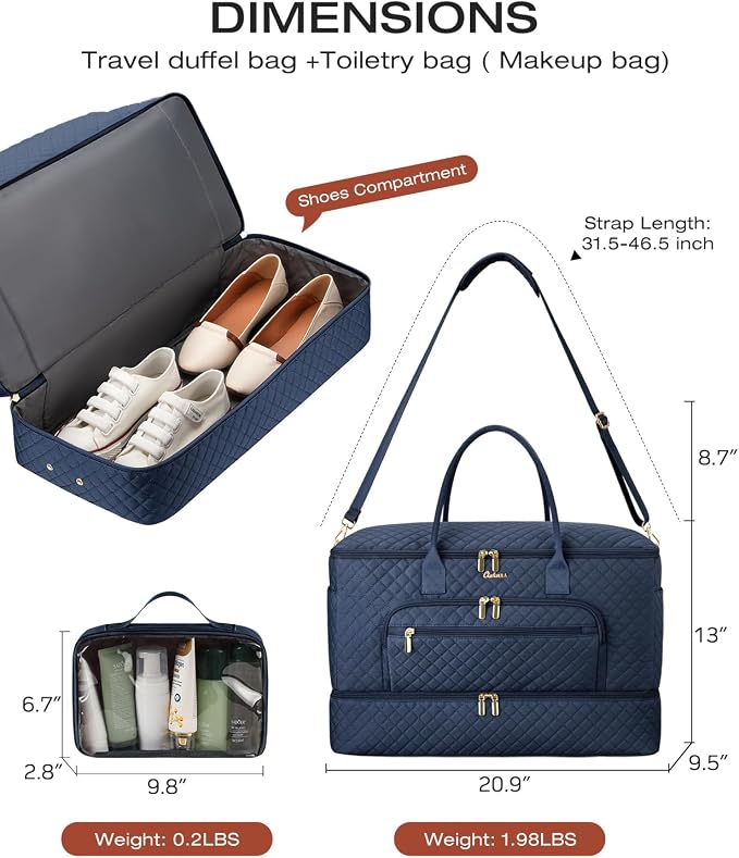 Travel Duffle Bag, Wide Open Large Weekender Bag for Women with Shoe Compartment, Carry on Overnight Bags with Toiletry Bag, Hospital Bag for Women Labor Delivery with Wet Pocket (Navy) - Image 4