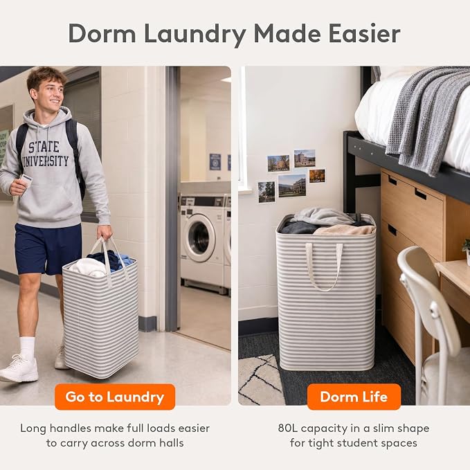Lifewit 2 Pack Laundry Basket 80L Each, Collapsible Clothes Hamper with Reinforced Handles, Freestanding Waterproof Design for Bedroom and Laundry Room, Grey 160L Total - Image 8