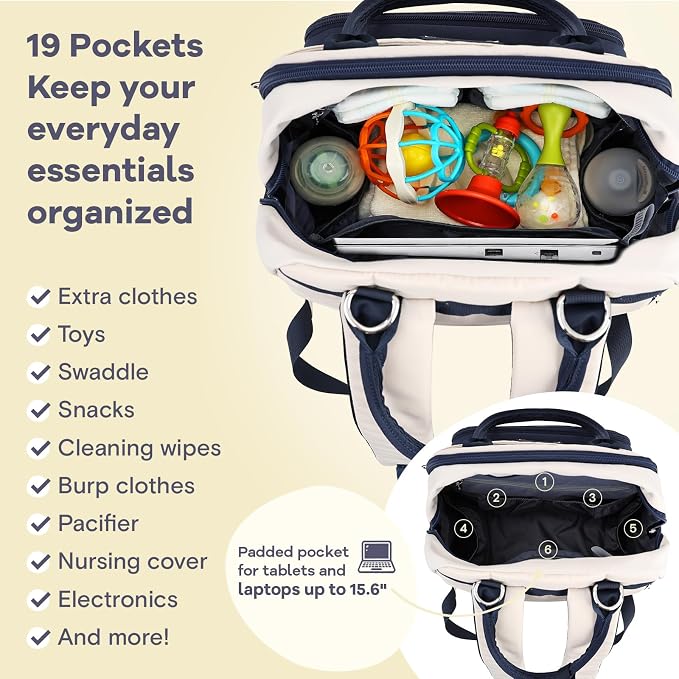 RUVALINO Baby Diaper Bag Backpack with Changing Pad, Baby Shower Gifts | Baby Essentials, Waterproof Travel Baby Bags for Mom Dad Girl Boy, Insulated Bottle Holders, Pacifier Case, Large Capacity - Image 3