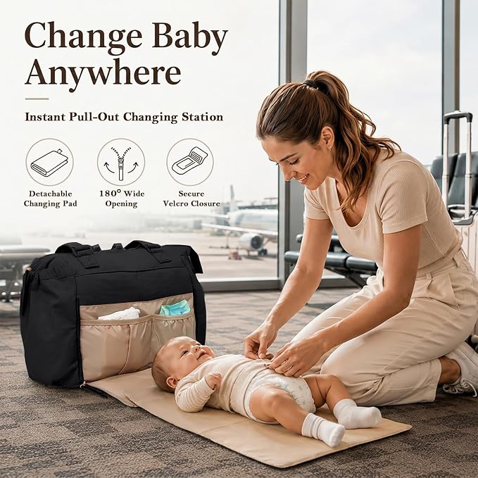 MOMINSIDE Diaper Bag Tote with Changing Station Convertible Diaper Bag Backpack Tote pañaleras para bebe Large Baby Bag, Hospital Bag Mommy Bag Travel Diaper Bag for Mom, 16 Pockets, Black - Image 6