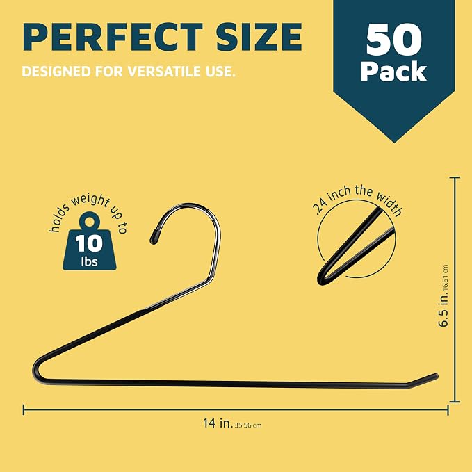 Lifemaster Metal Pants Hanger Set - 50 Pieces Elegant Non-Slip Closet Space Saving Hanger Set for Pants, Trouser, Blankets, and Jeans with Rubber Coating and Open Ended Sleek Design - Black - Image 2