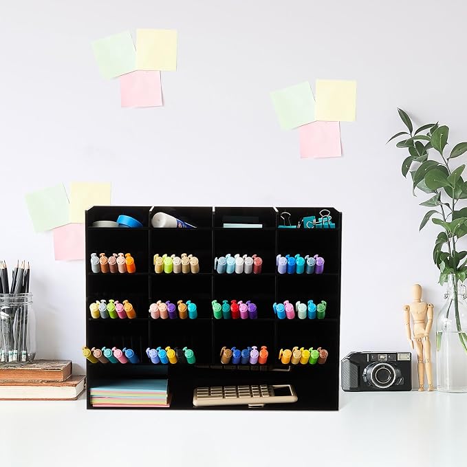 MotiMind Acrylic Pen and Marker Organizer for 200 Markers | 17 Compartments, Vertical Marker Pencil Organizer, Acrylic Pen Display Holder, Art Supply Storage for Desk Stationery, Clear - Image 7