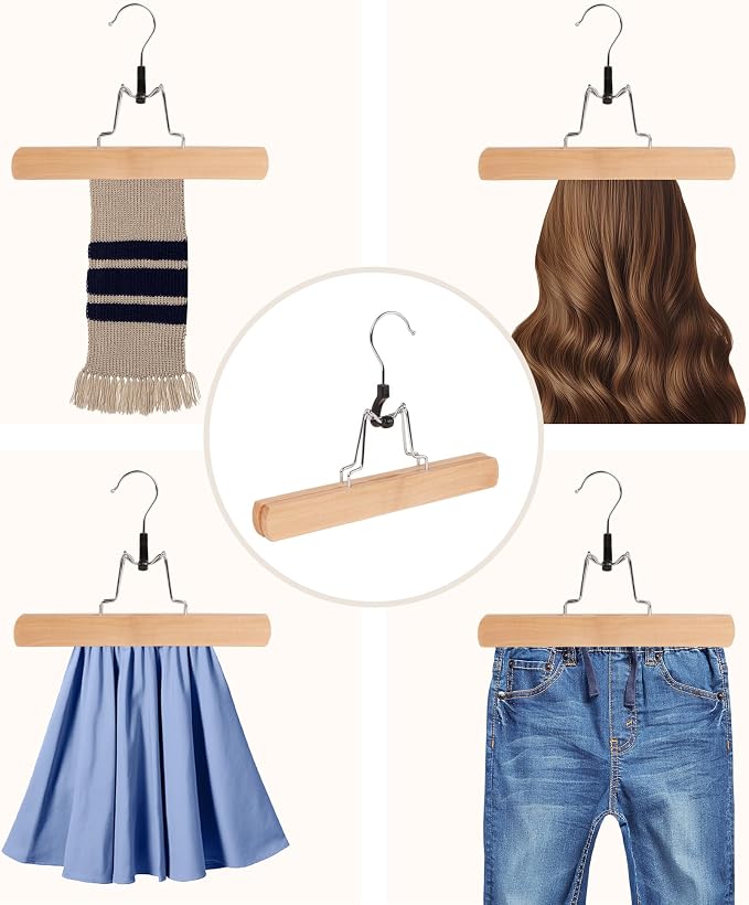 Wooden Non Slip Pants Hangers with Soft Felt Lining, 72-Pack, 12" | Solid Wood Clamp Hangers, 360° Swivel, for Skirts, Jeans, Slacks, Trousers, Shorts - Image 5