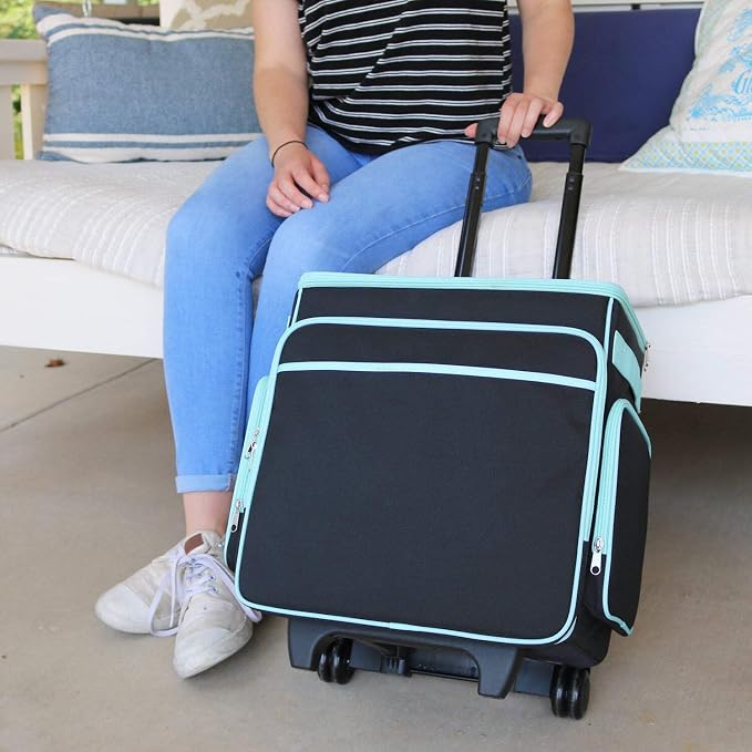 Everything Mary Rolling Scrapbook Tote – Black & Teal Craft Bag with Wheels – Organizer Case for Scrapbooking, Papercraft, Art Supplies & Creative Tools - Image 2