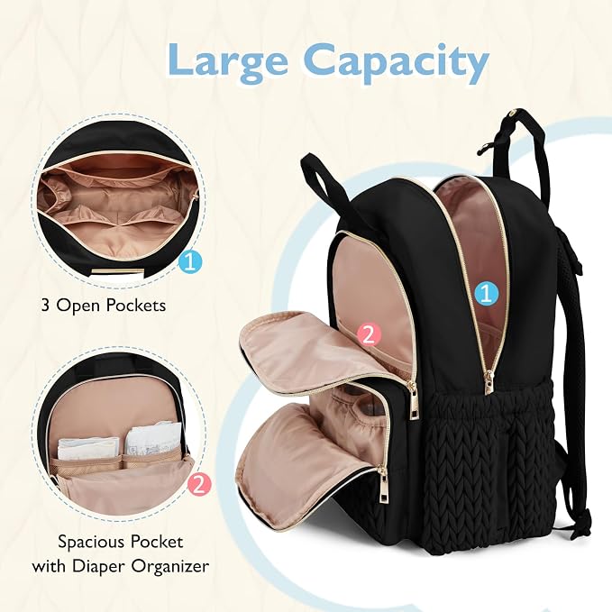 mommore Diaper Bag Backpack, Large Travel Baby Bag for Daily Essentials | Stylish Diaper Backpack for Toddler, Insulated Pockets, Changing Pad & Stroller Straps for Outdoor Trip - Image 3