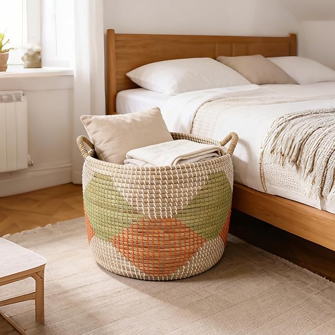 Handwoven Sea Grass Baskets Set of 3 - One of a Kind Round Storage Bins by Artisans, Natural Fiber Woven Baskets for Living Room, Bathroom, Nursery (55.5L, 27.9L, 15.3L) - Image 4
