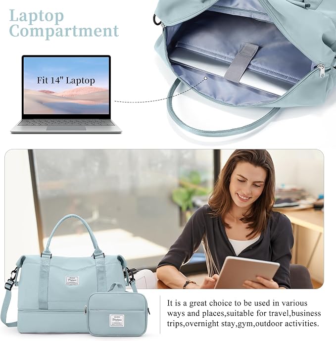 Weekender Bags for Women,Overnight Travel Duffel Bag with Shoes Compartment | Personal Item Travel Bag, Airplane Friendly Carry-On Bag with Toiletry Bag & Wet Pocket & Trolley Sleeve - Image 2