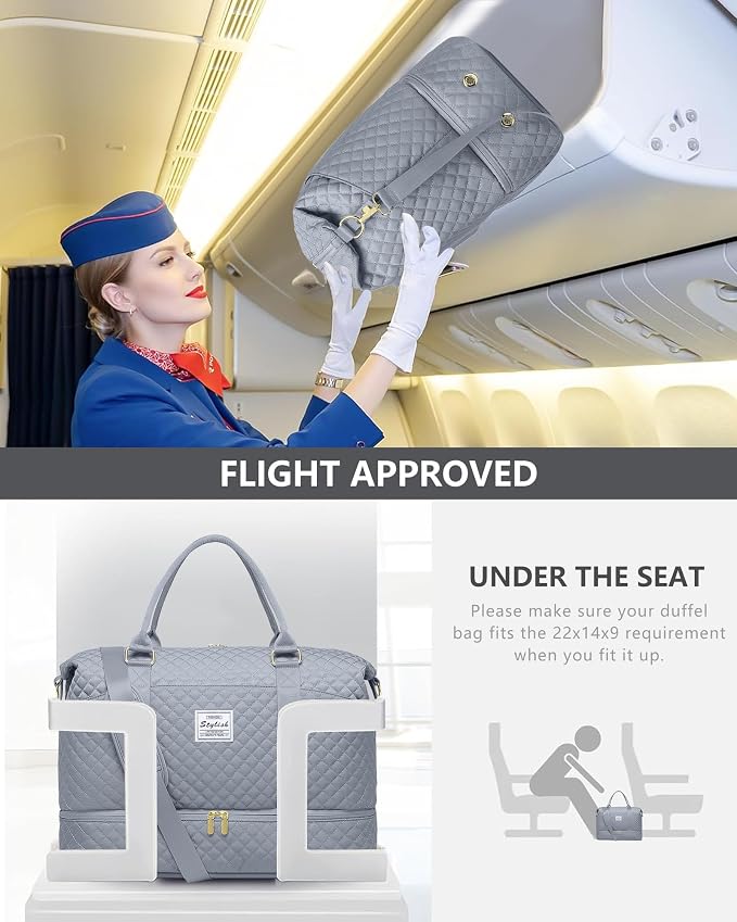 Travel Overnight Bag Weekender Bags- Duffle Bags Women with Shoe Compartment Carry on Overnight Bag with Toiletry Gym Duffel with Wet Pocket Hospital Bags Grey - Image 6