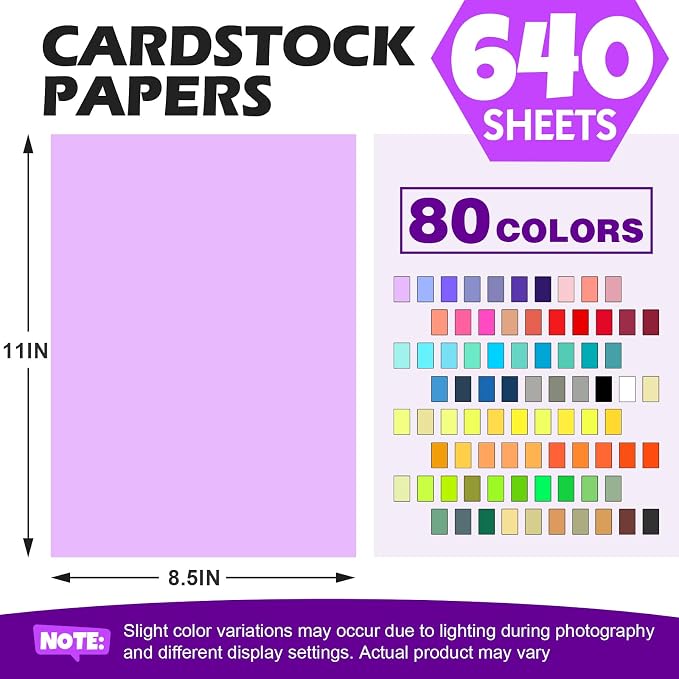TUXIYA 640 Sheets 8.5" X 11" Colored Cardstock, 80 Colors Card Stock | 180GSM/65LB 80 Assorted Colors Construction Paper Printer Paper for Printing, Card Making, DIY Crafts, School Supplies,Party - Image 2