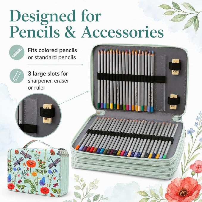 200 Slots Colored Pencil Case Organizer, 4 Layer Bag | Twill Oxford fabric,203 elastic loops,detachable handle,for travel, home storage,drawing tools,creative gifts - Image 3