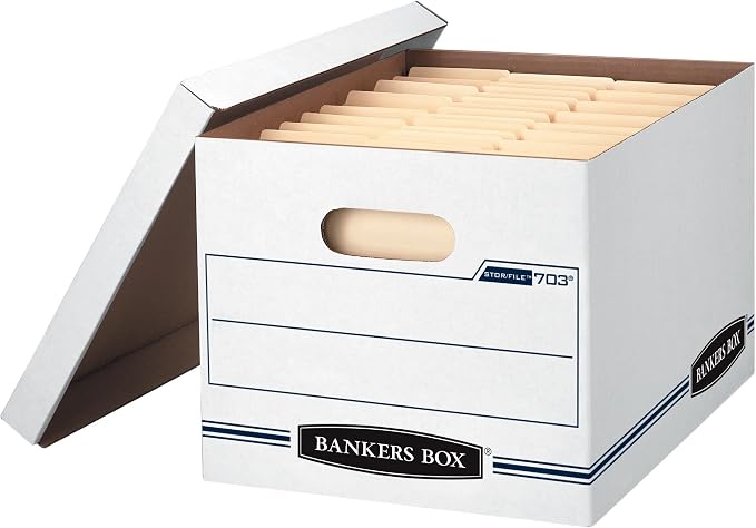Bankers Box 12-Pack Basic-Duty File Storage Box with Lid, Letter/Legal | Tame everyday paperwork with affordable file boxes, lift-off lids, and reinforced handles for simple record storage. by BankersBox