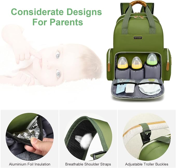 Diaper Bag Backpack with Changing Station, Baby Diaper Organizer Travel Bag | Large Capacity Diaper Bag for Moms Dads - Fold Out Changing Pad, Insulated Pockets, Stroller Straps, Baby Eessentials - Image 4
