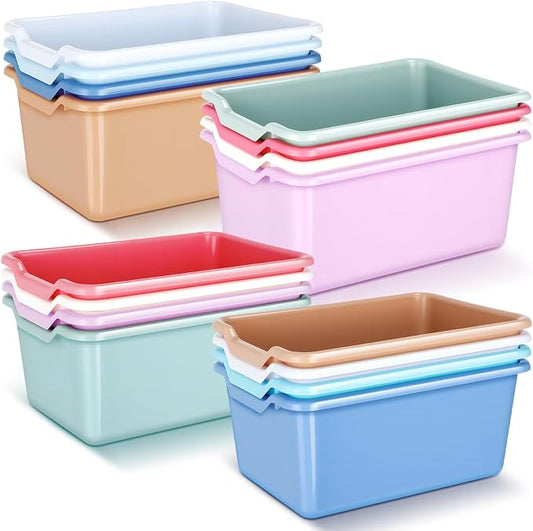 16 Pcs Cubby Bins for Classroom Plastic Book Bins,Pastel Color | Storage Bins for Classroom Library, Plastic Stackable Toy Tubs Containers for School Office Home Nursery Playroom by Dandat