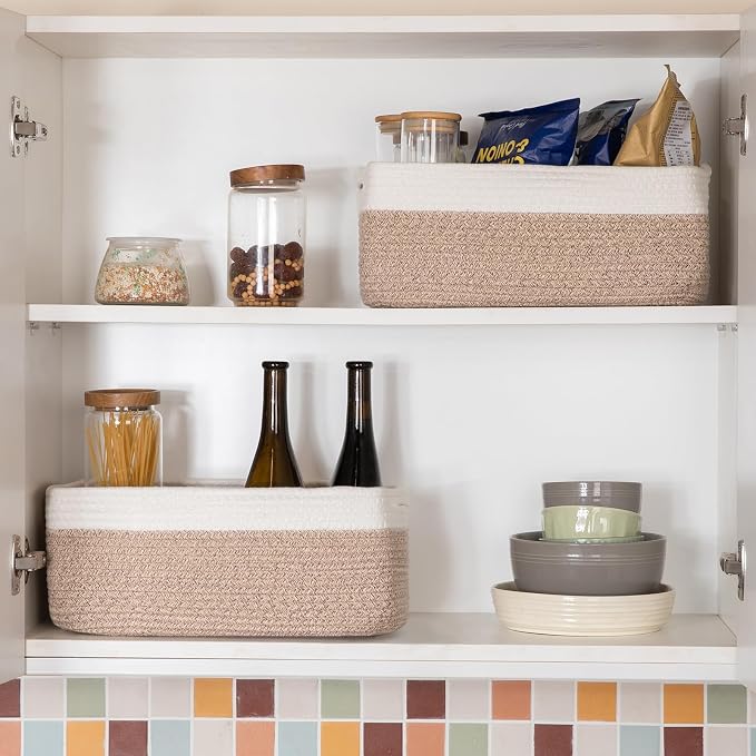 OIASKET Storage Baskets for Organizing 3 Pack, Woven Baskets for Shelves, | Closet Organizer Bins with Handle, Empty Gift Basket, Toy Storage for Toys, Blankets, Towels, Clothes, Books, 15"x11.42"x6.7" - Image 6