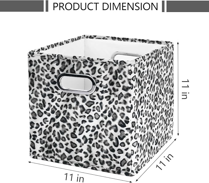 ANMINY Leopard Cheetah Print Storage Cubes Bins, Velvet, Gray, 11Inch 8PCS | Collapsible & Washable, PP Board Frame, Built-in Metal Handles, Animal Themed Fabric Cubes Baskets for Closet Shelves Decor - Image 6