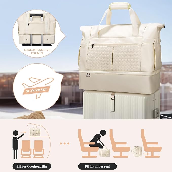 Maelstrom Gym Bag for Women,40L Travel Duffel Bag with Shoes Compartment and Wet Pocket,Waterproof Carry On Weekender Bag,Sport Gym Tote Bags Swimming Yoga, Hospital Holdalls（Beige) - Image 6