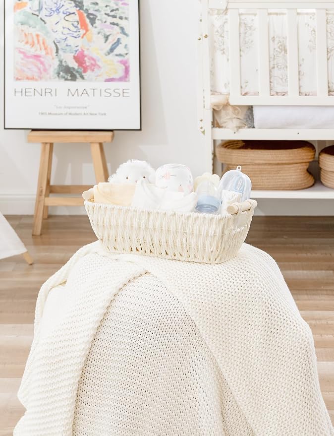 StorageWorks Small Storage Basket, Woven Basket for Shelves, Beige | Wicker Storage Baskets for Shelves, Baskets with Wooden Handles, 2-Pack Gifts Basket for Home Decor, Hand-Woven Basket - Image 9