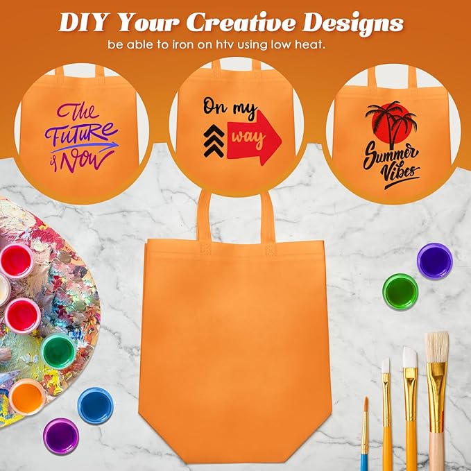 Reginary 100 PCS Non Woven Tote Bags Bulk,Orange | Reusable Shopping Bags with Handles, Stores, Groceries Markets, Events Gift, Party Supplies - Image 7