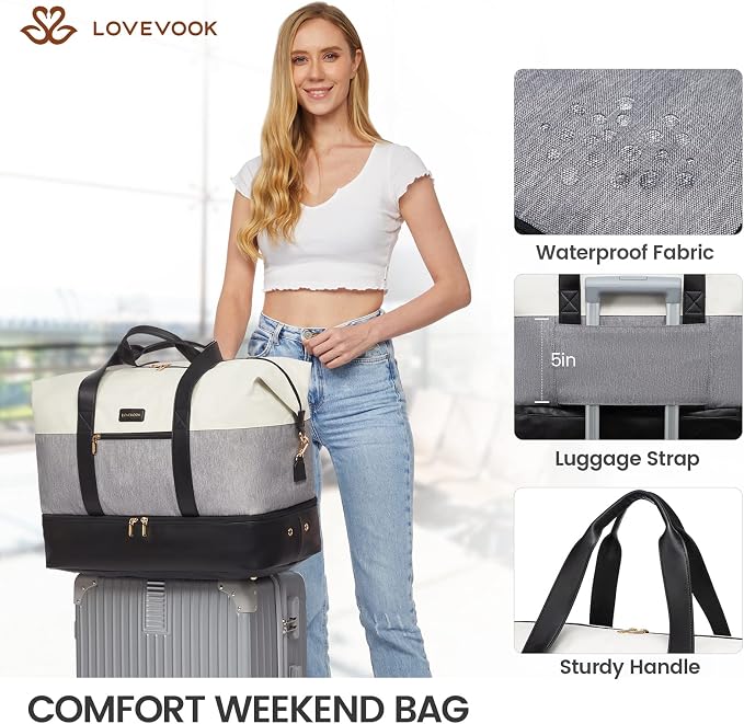 LOVEVOOK Weekender Bag for Women, Large Duffle Bag for Travel with 2 Packing Cubes, Carry on Overnight Bag with Shoe Compartment, Mom Hospital Bags for Labor and Delivery - Image 6