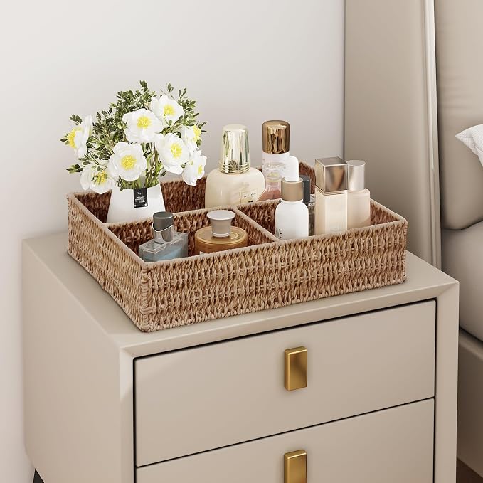 Wicker Divided Storage Basket, Wicker Baskets, Basket for Shelves Drawer Organizing, 3 Section Rectangular Woven Storage Baskets, 2-Pack, Natural - Image 6