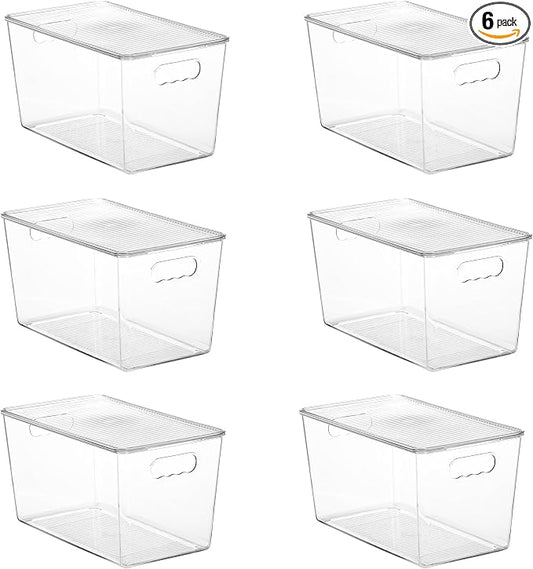 Vtopmart 6 Pack Clear Stackable Storage Bins with Lids and Handles, XLarge | BPA-free Plastic, Organize Vertically, For Pantry Kitchen Fridge Cabinet Closet Bathroom, Built to Last, Easy to Move by Vtopmart