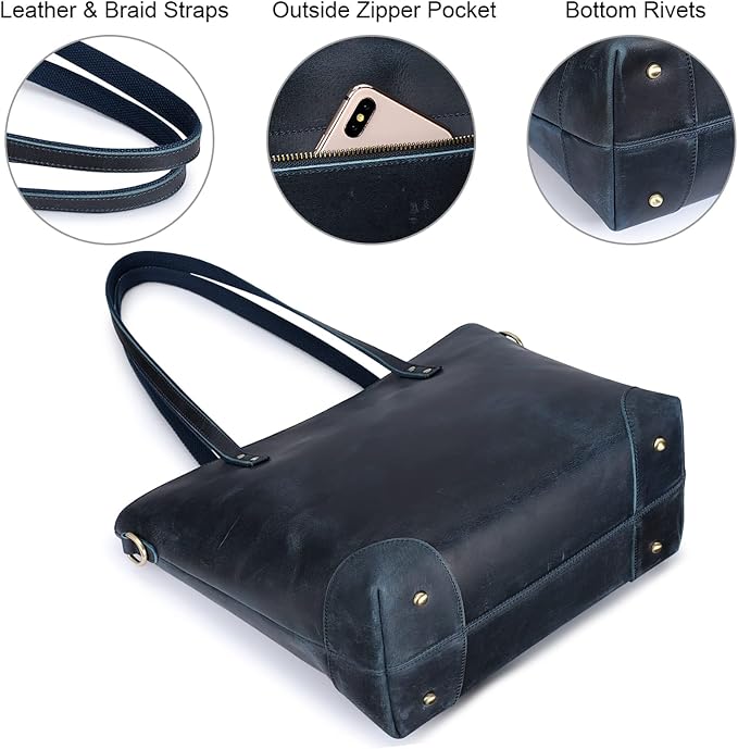 S-ZONE Vintage Genuine Leather Shoulder Bag Work Totes for Women Large | Top Grain Leather, Purse Handbag, Fits Laptop Documents, Luggage Sleeve, Multi Pockets, Work Travel Everyday - Image 6