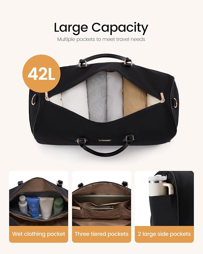 LOVEVOOK Garment Bags for Travel,3 in 1 Garment Duffle Bags with Shoe Pouch | Carry on Garment Bag,Hanging Suitcase,Suit,Dress,Business,Travel Bag,Weekender Bag - Image 5