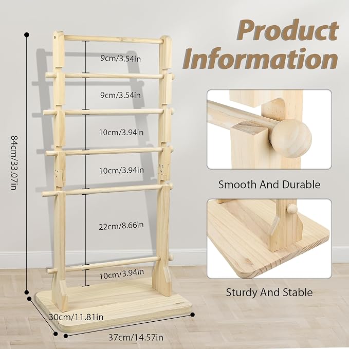 6 Tier Large Capacity Solid Wood Ribbon Storage Rack, Multi-Spacing Ribbon Spool Holder Organizer, Removable Ribbons Display Shelf Craft Storage for Flower Store, Wrapping, Craft Room, Cake Shop - Image 2
