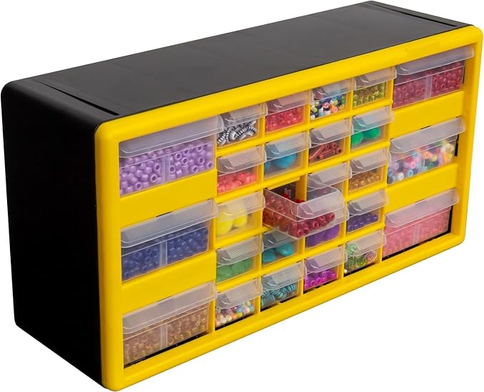 Akro-Mils 26-Drawer Plastic Storage Cabinet, 20"W x 6"D x 10"H, Yellow | Plastic Cabinet w/ Drawers for Garage Organization, Beads, Building Bricks Storage, Teacher Toolbox, Makeup Organizer, 10126 - Image 10