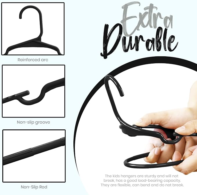 Utopia Home Kids Hangers 20 Pack – 11.5 Inch Baby Closet Hangers Black | Plastic baby hangers | Fits children's & infant clothes | Gentle on delicate garments - Image 4