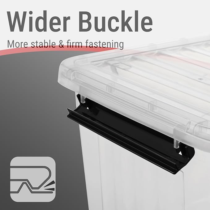 Cetomo Plastic Storage Bins, Lidded Storage Box with Wheels for Home Office Dorm, Wheeled, Stackable, Clear, 40Quart-4 Pack - Image 2