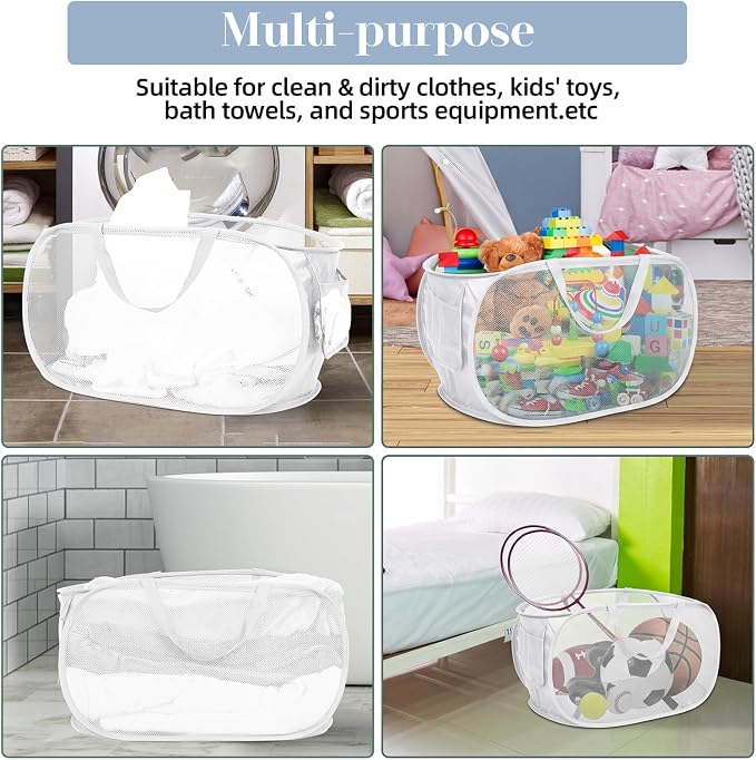 4 Pack Collapsible Laundry Baskets, Foldable Laundry Basket with Pocket, Durable Pop Up Hampers, Reinforced Handles Dirty Clothes Hamper for Laundry, Bedroom, Bathroom, Dorm, Travel or Camping White - Image 8