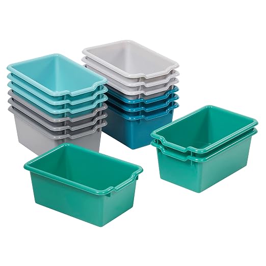 ECR4Kids Scoop Front Storage Bin, Multipurpose Organization, Contemporary, 15-Piece | Durable plastic, GREENGUARD Gold Certified, 1.2 gallon capacity, lightweight & nestable, built-in handle, classroom/home use by ECR4Kids